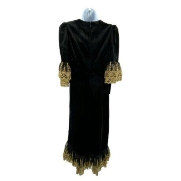Pomander Place Black Velvet Lillith Gold Embroidered Lace Maxi Dress Size XXL - Picture 11 of 15